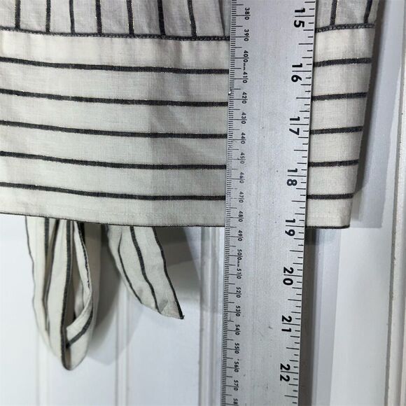 Brooks Brothers Red Fleece Women’s Size 2 Linen Blend Tie-Back Top Striped White - Picture 5 of 7